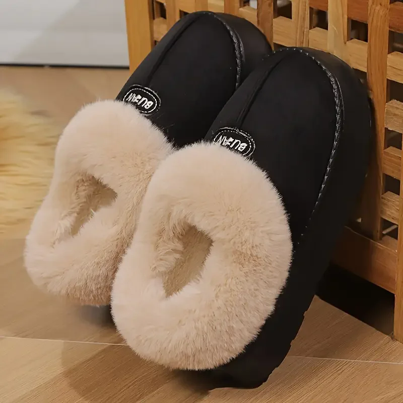 Botas de nieve cálidas de invierno para mujer, pantuflas mullidas de piel sintética para interiores, botines de suela gruesa antideslizantes para hombres y mujeres, zapatilla para el suelo del hogar
