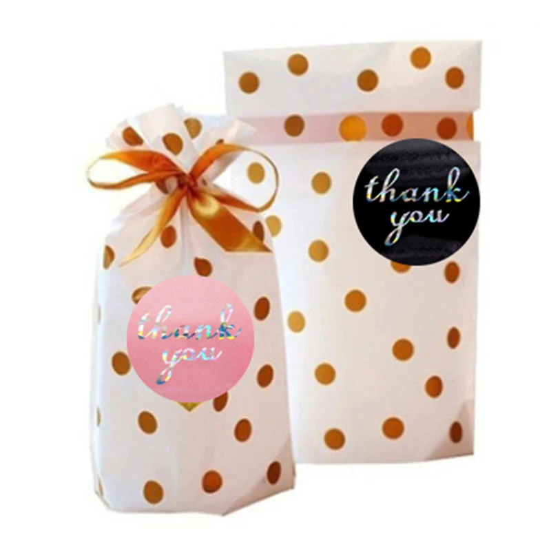 Laser Thank You Stickers Black/Pink Round Labels Sticker For Baking Handmade Wedding Packaging Gift Waterproof Paper Seal Label - view 2