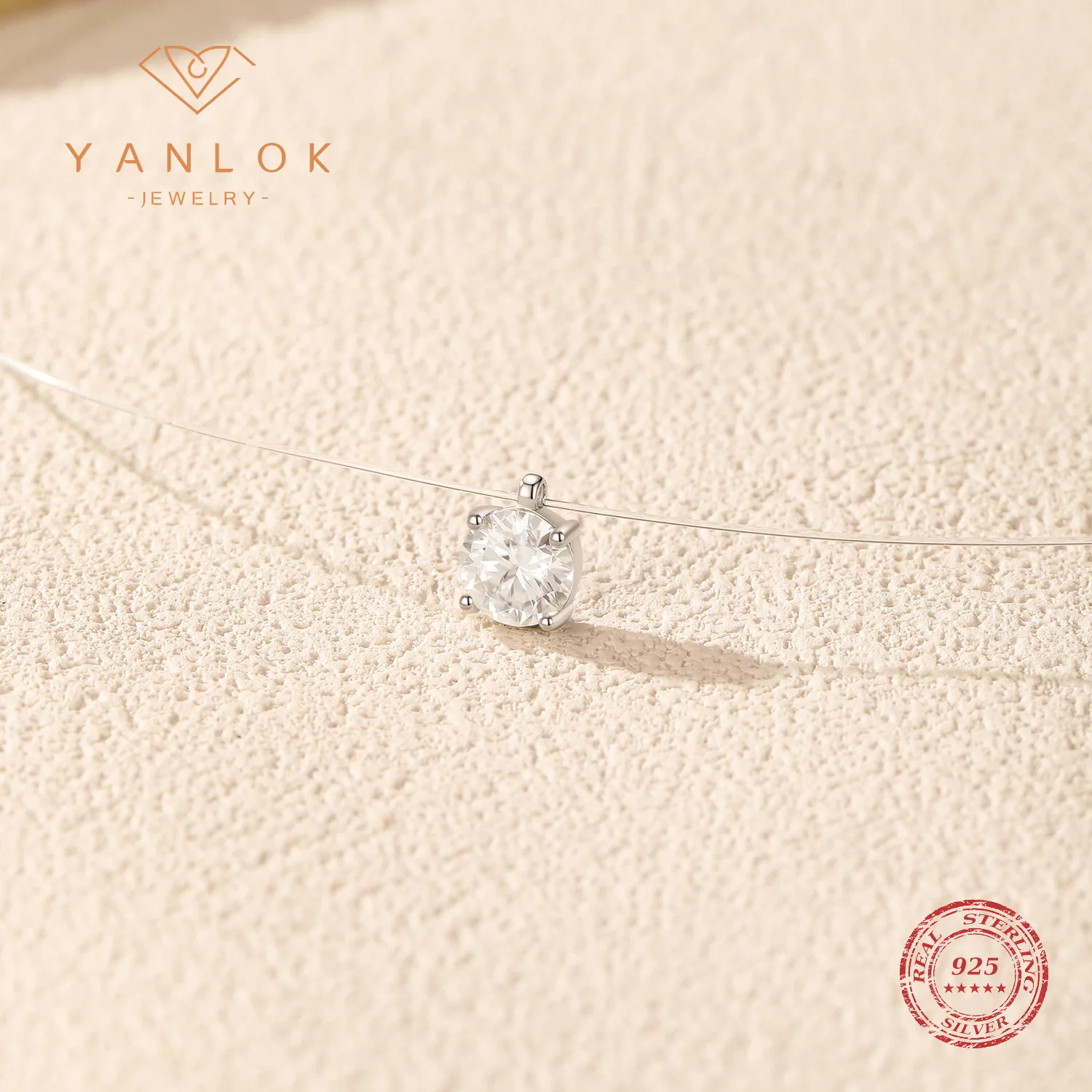 YANLOK 925 Sterling Silver Basic Minimalist Round Moissanite Short Necklace For Women OL Fine Jewelry Accessories