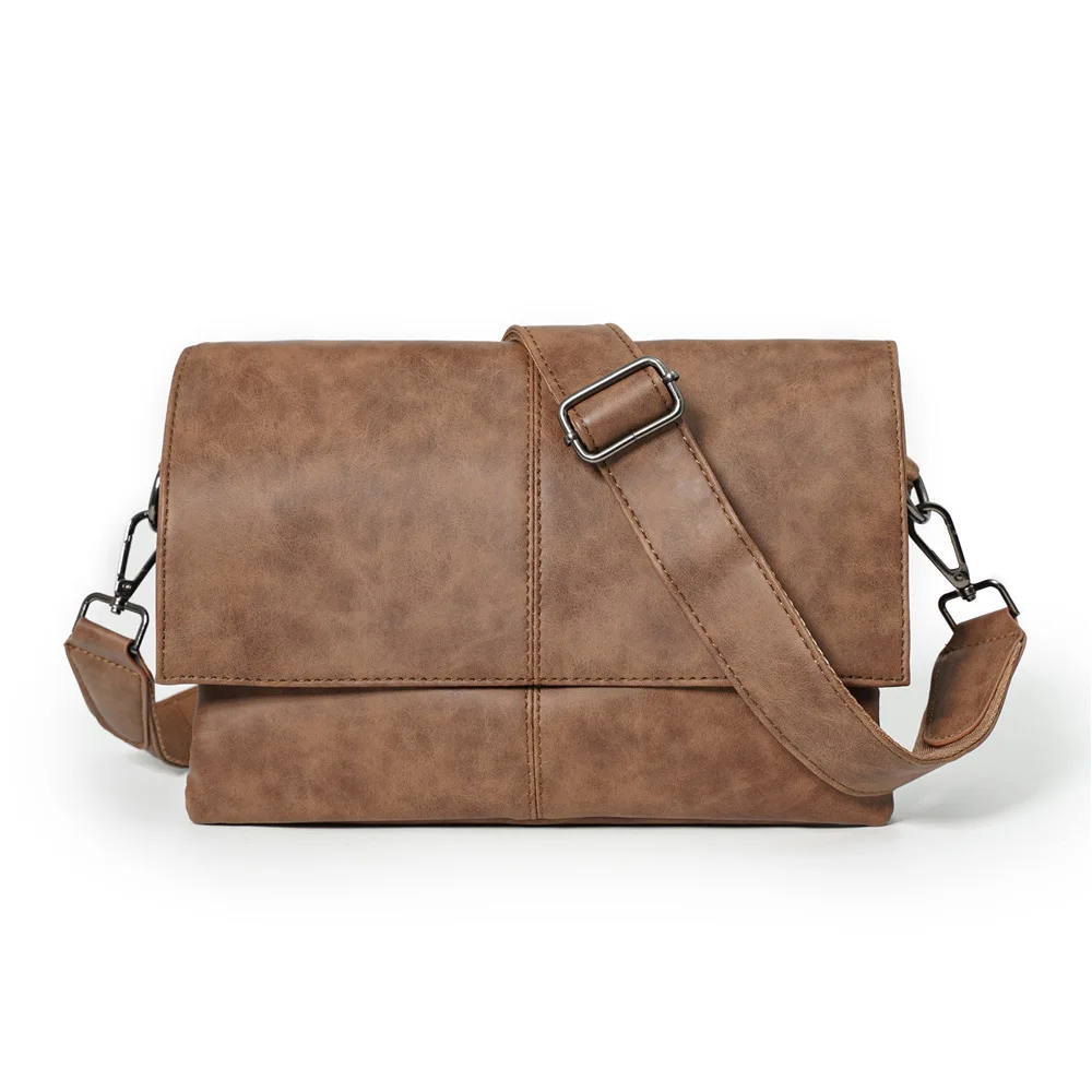 Vintage Herren-Umhängetasche, modische Umhängetasche mit Klappe für Männer, dreilagige Tasche, Messenger-Taschen, luxuriöse Umhängetasche aus PU-Leder für Männer – Detail 15