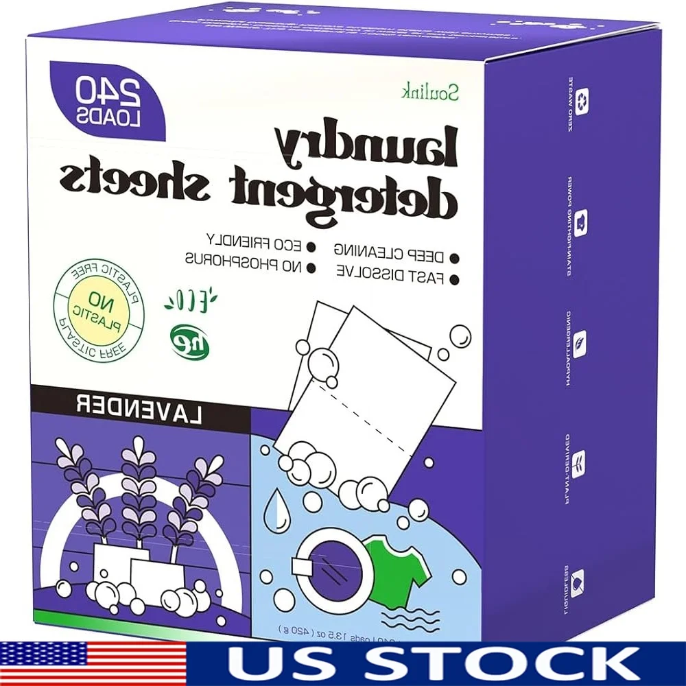 

Экологичные листы стирального порошка с лавандой, 240 нагрузок, гипоаллергенный компактный пластиковый кувшин на растительной основе, экологически чистый для путешествий