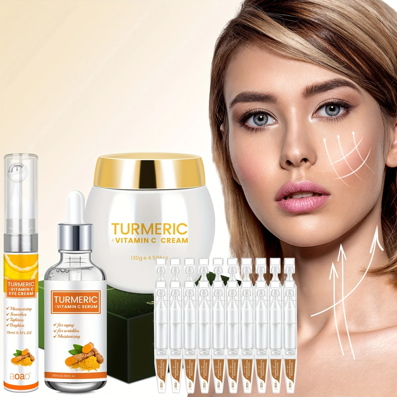 23pc Turmeric Essence Cream Gift Set Hydrates, Firms & Brightens Skin Facial Skincare Kit & Valentine's Day Gift
