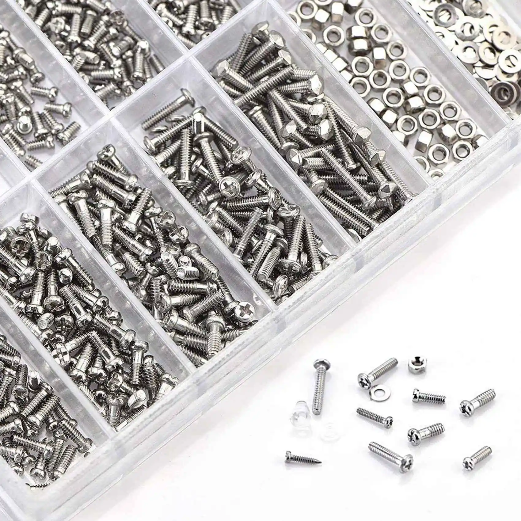 AB13-2000Pcs Stainless Steel Eyeglasses Watch Repair Screw Replacement Kit Set Tiny Screws Nut Assortment Repair Tool Kit Set