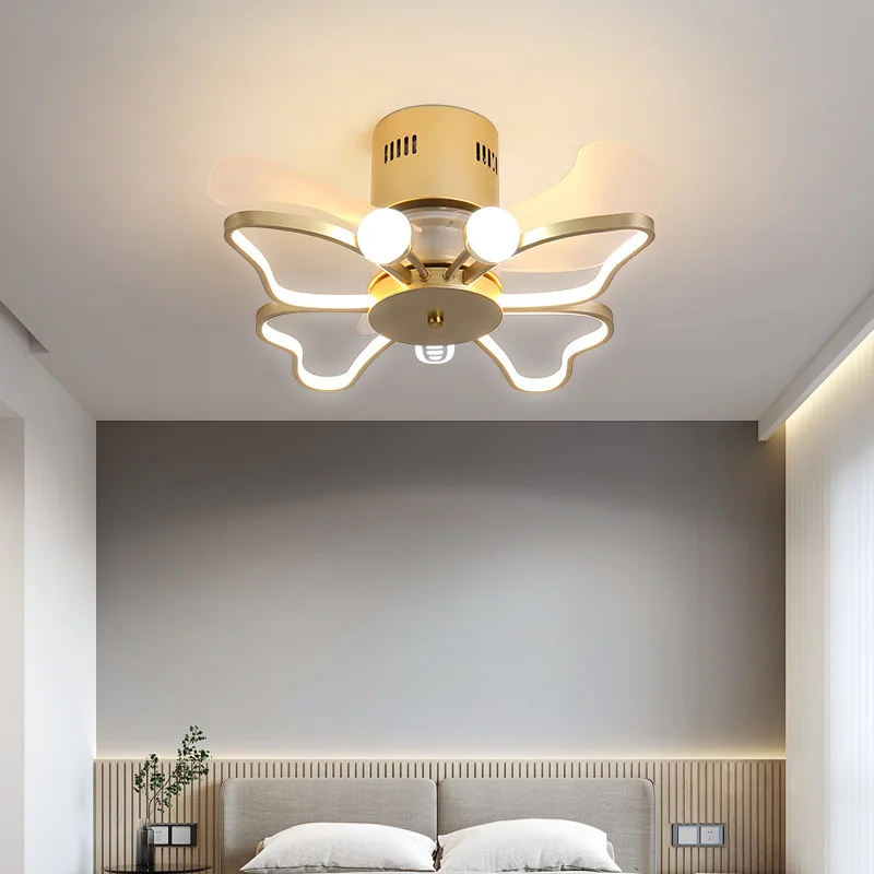 New Creative Ceiling Fan Led Light Variable Frequency Mute For Bedroom Children's Room Home Decro Butterfly Fan Lamp
