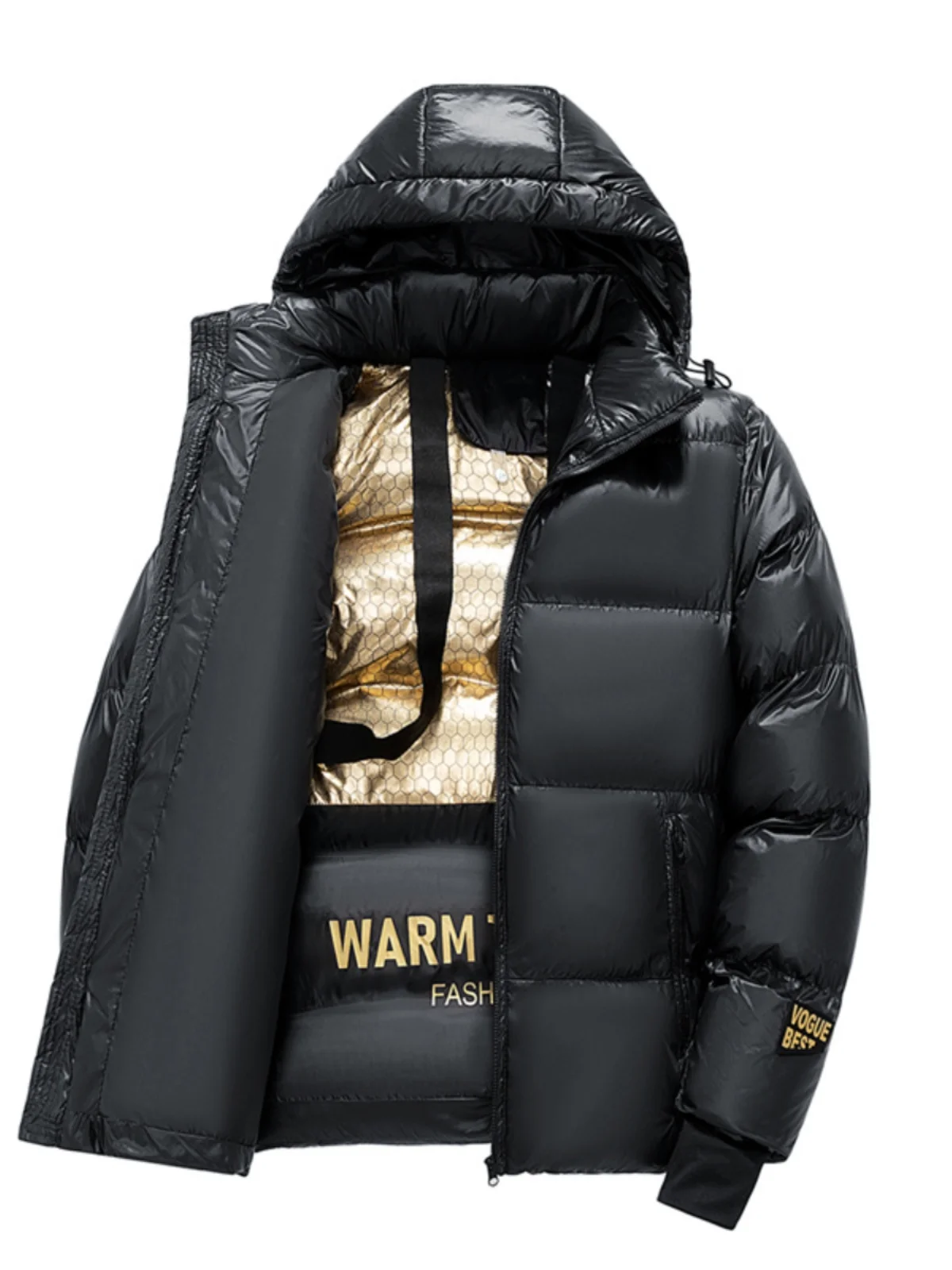 

Мужская зимняя утепленная куртка из хлопка с глянцевой поверхностью, устойчивая к холоду, высококачественная, модная, черно-золотая верхняя одежда