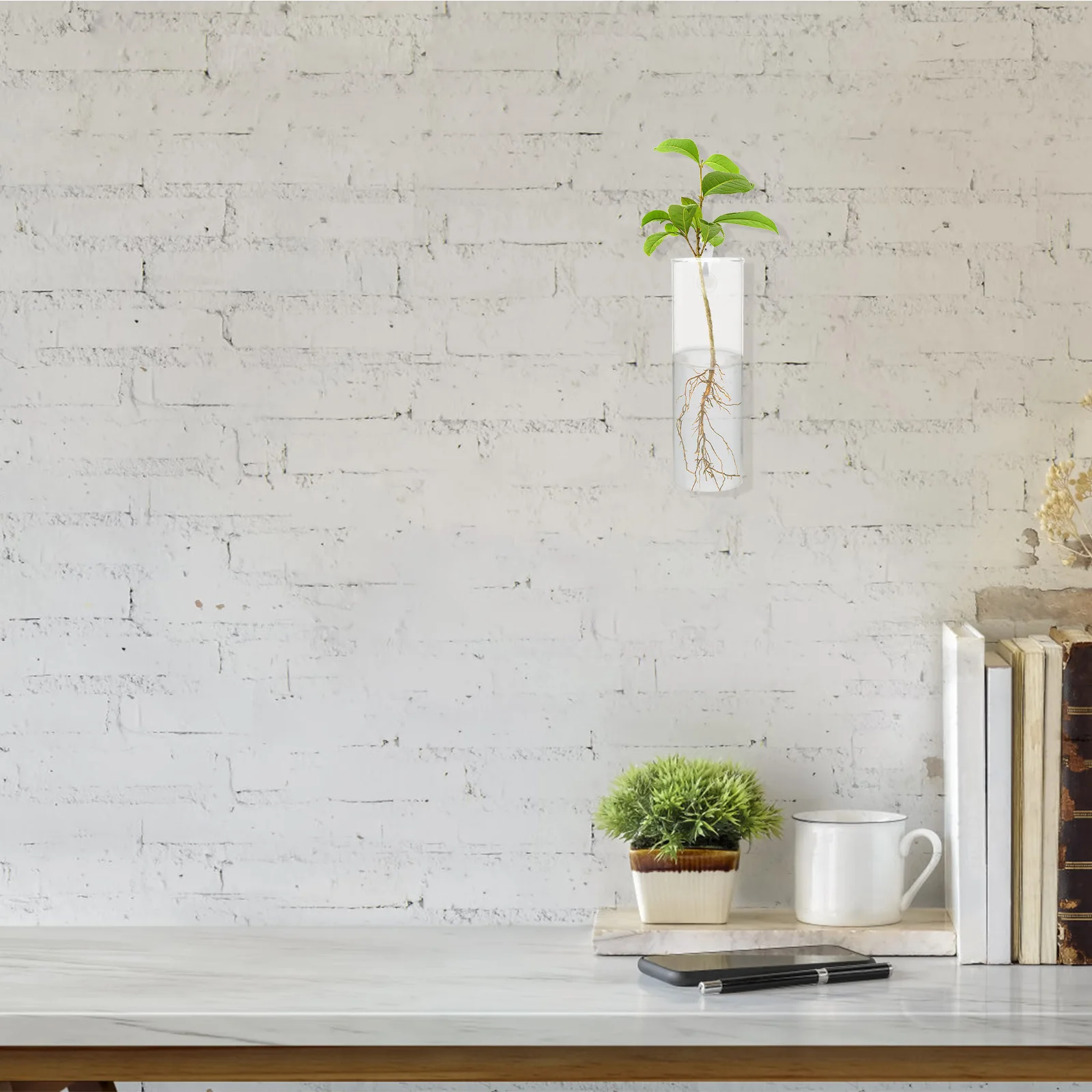 

1Set Wall Mounted Glass Flower Vase Compact Size Clear Small Vase for Home Office Patio Decorative Glass Planter Hanging