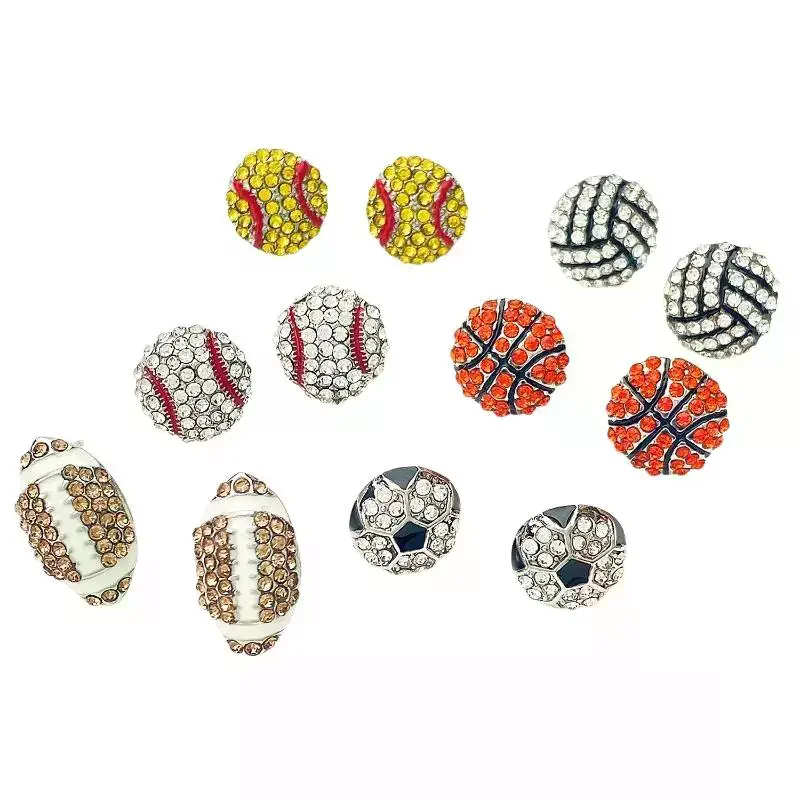 2Pcs New Fashion Crystal Baseball Stud Earrings For Women Rhinestone Football Volleyball Basketball Softball Sports Earrings