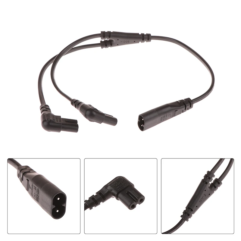 IEC 320 C8 Male To Dual C7 Right Angle Female Y Split Power Cable, 2Pin Figure 8 Male To 2 Female Cord