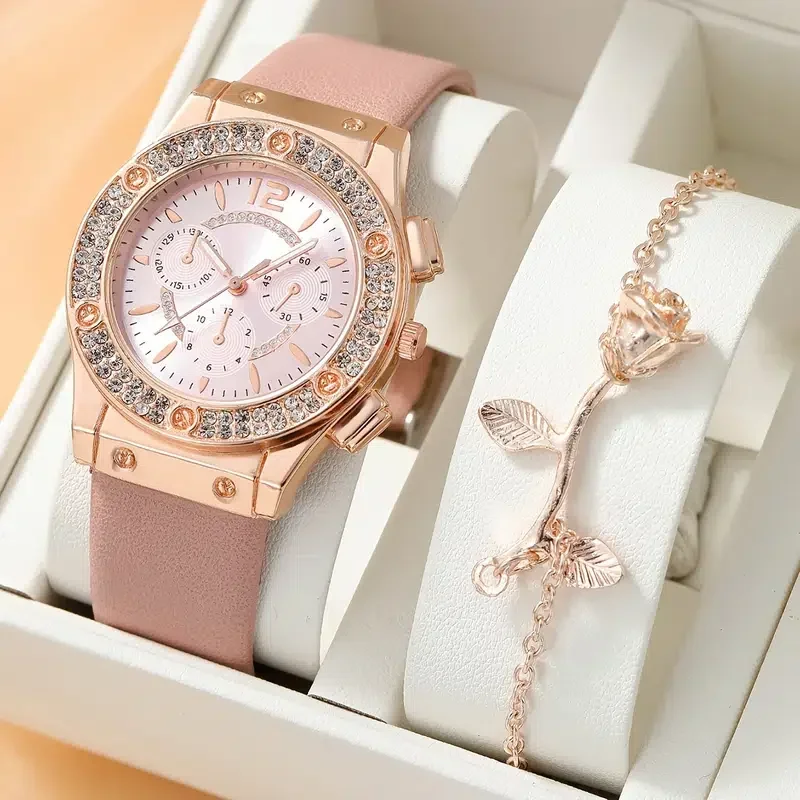 Women Diamond Watch Starry Square Dial Bracelet Watches Set Ladies Leather Band Quartz Wristwatch Female Clock Zegarek Damski