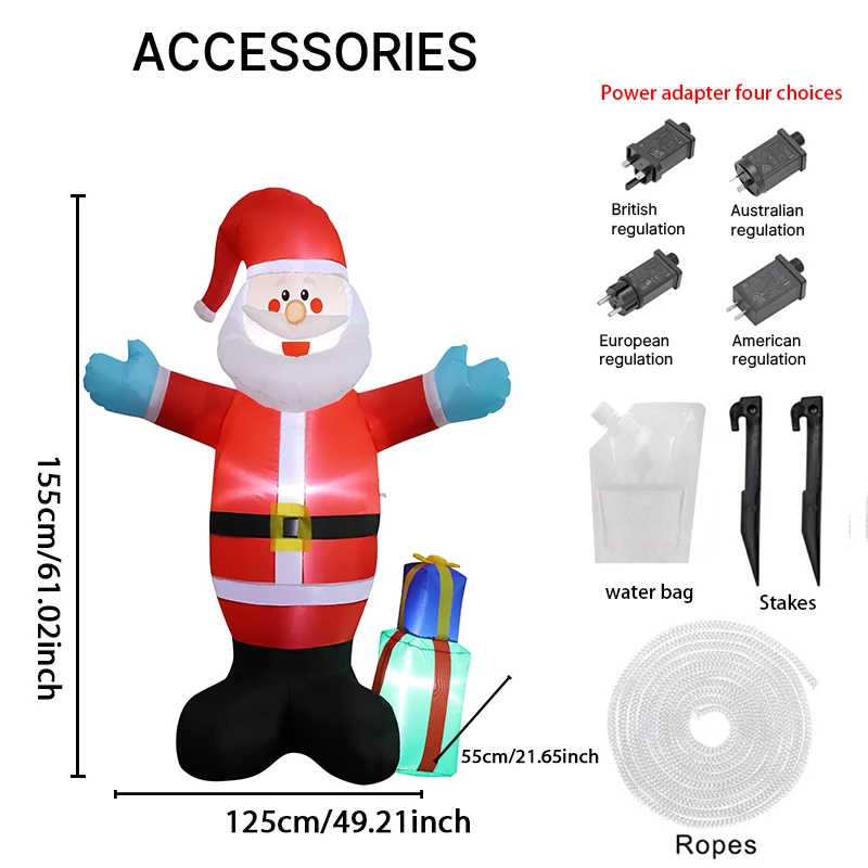 4.92フィートの膨らませるおもちゃサンタクロースギフトボックス、LEDクリスマスデコレーション付き、庭のクリスマス用品、家の装飾、ホリデーギフト