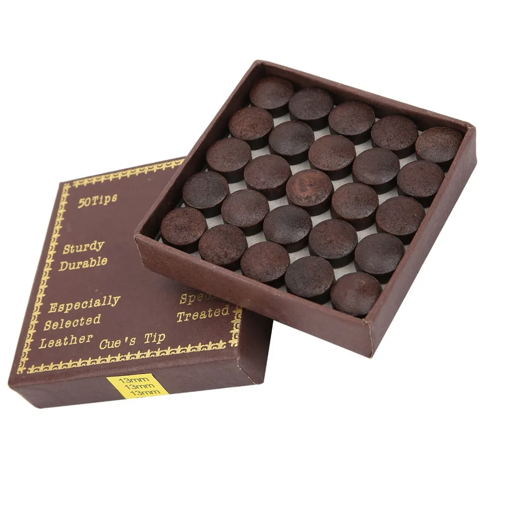

50pcs 13MM Pool Billiard Cue Tips Storage Box Cowhide Billiard Cue Tips Red Brown Pool Stick Tips Cue Maintenance