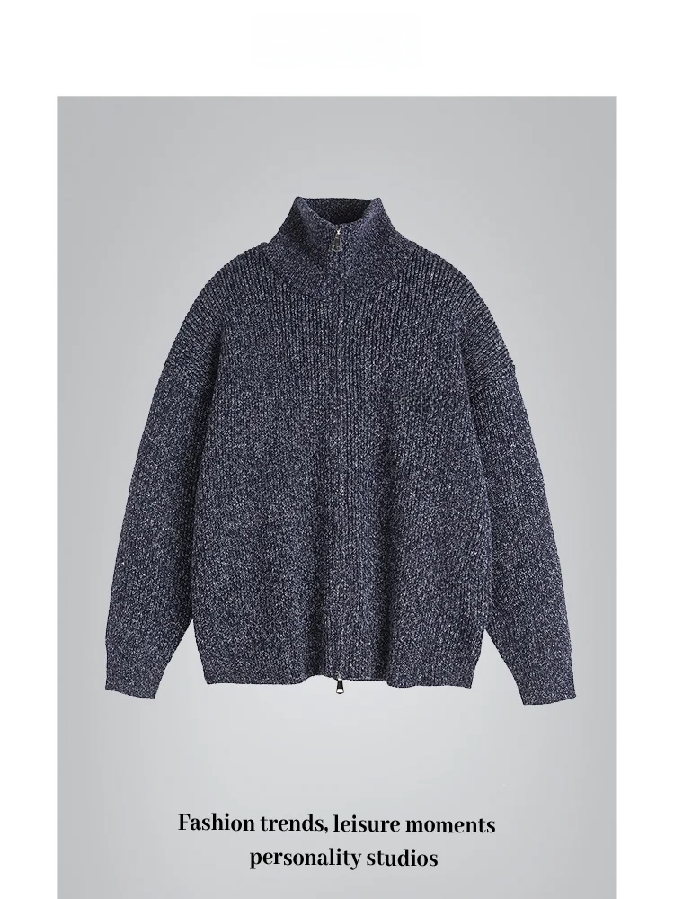 

Вязаный свитер ANXIE с двойной молнией и воротником-стойкой, модный городской стиль, длинный рукав, из полиэфирного волокна