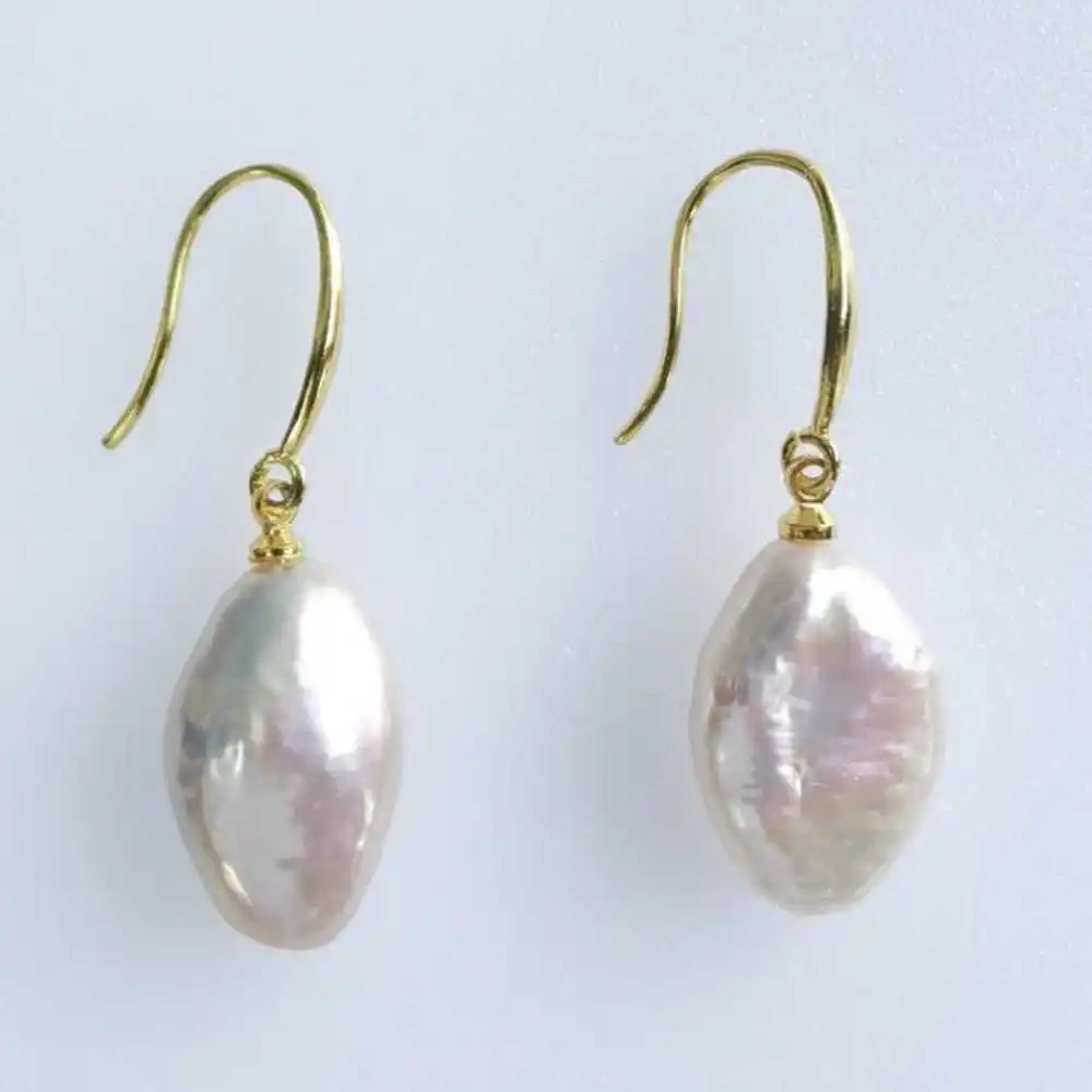 Natural AAA Baroque White pearl Dangle Earrings 14K Party Drop Stud Crystal Eardrop Gold Beaded Swing Earbob