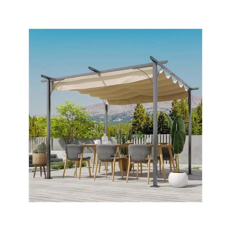 

Retractable Outdoor Pergola with Adjustable Canopy – Perfect for Garden, Patio, or Deck Use, UV Protection and Weather