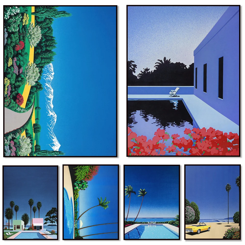 Hiroshi Nagai Prints - Shadows of Palm Grove, Pacific Breeze, Longing for Summer Art Print Landscape Poster