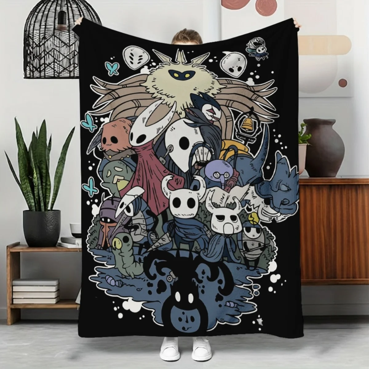 Cartoon Hand-Drawn Little Monster Print Blanket, Soft Warm Thickened Fleece Throw, All-Season Home Nap Air Conditioner Blanket