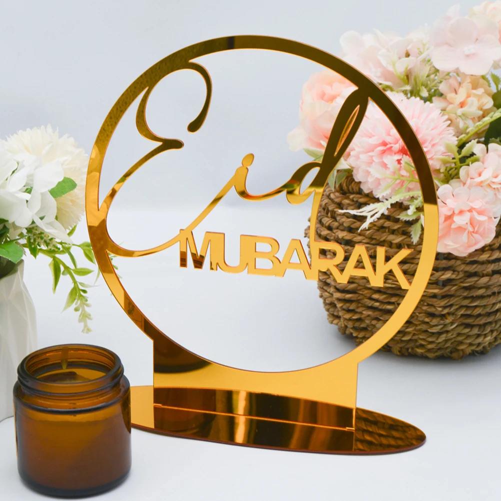 

2pcs Ramadan Eid Desktop Acrylic Craft Mubarak Table Ornament Lightweight Portable Islamic Holiday Party Decor Centerpiece Home