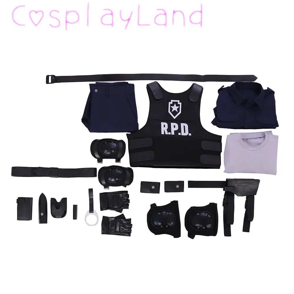 Game RE 2 Remake Cosplay Leon Scott Costume Halloween Carnival Police Officer Outfit With Accessories For Adult Men Suit