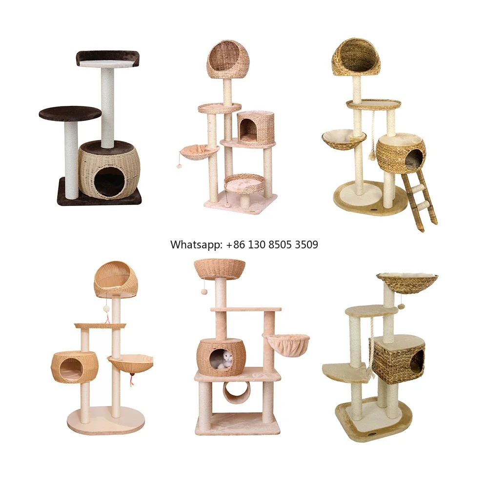 Manufacturer Wholesale OEM Cat Tree House with Rattan Weaving