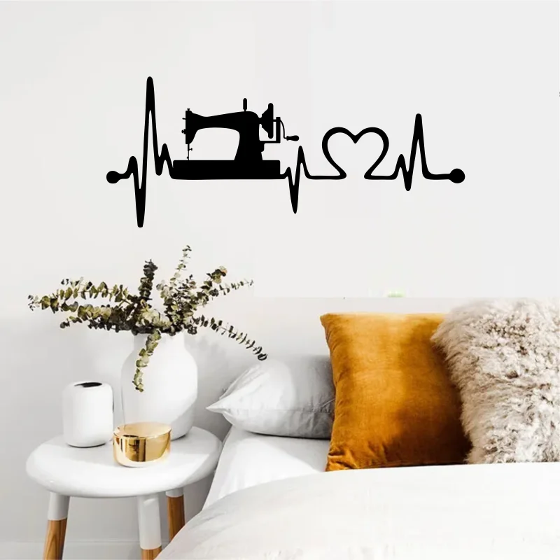 Vinyl Removable Stickers for Tailor Shop Decor Heartbeat Sewing Machine Perfect for Clothing Design Studio Wall Decals #428