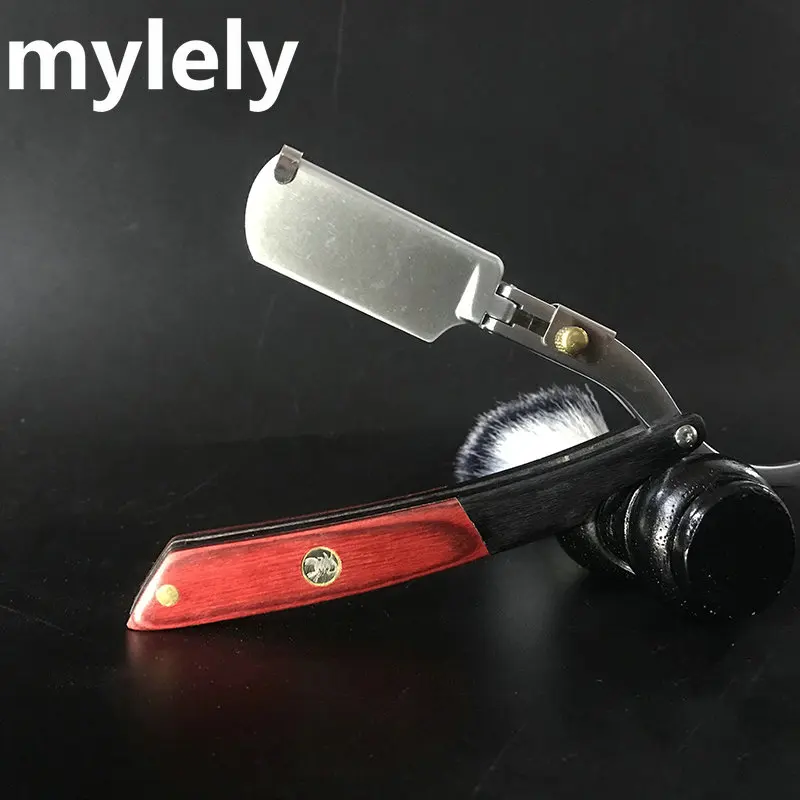 

Прямые бритвы для мужчин, ручка из натурального дерева, подходят для двойных лезвий, профессиональная и закрывающаяся бритва для парикмахера