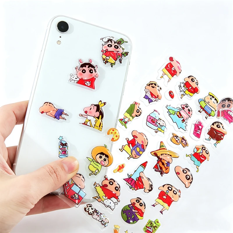 4pcs Crayon Shin-chan Cartoon 3D Relief Sticker Cute Anime DIY Decoration Accessories Decals Stationery Stikers Materials Gift