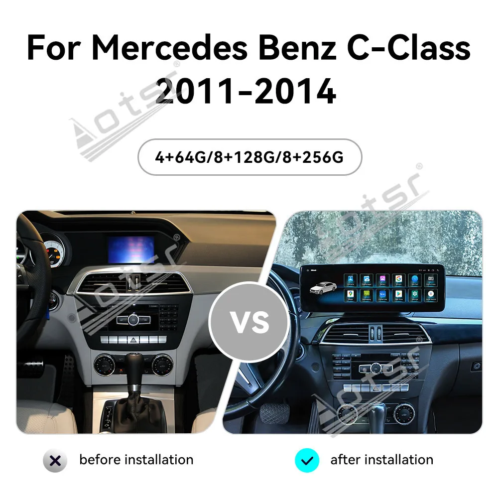 14.9 ''أندرويد 14 لمرسيدس بنز C 2011-2014 سيارة لتحديد المواقع والملاحة CarPlay HD شاشة تعمل باللمس رئيس وحدة مشغل وسائط متعددة راديو