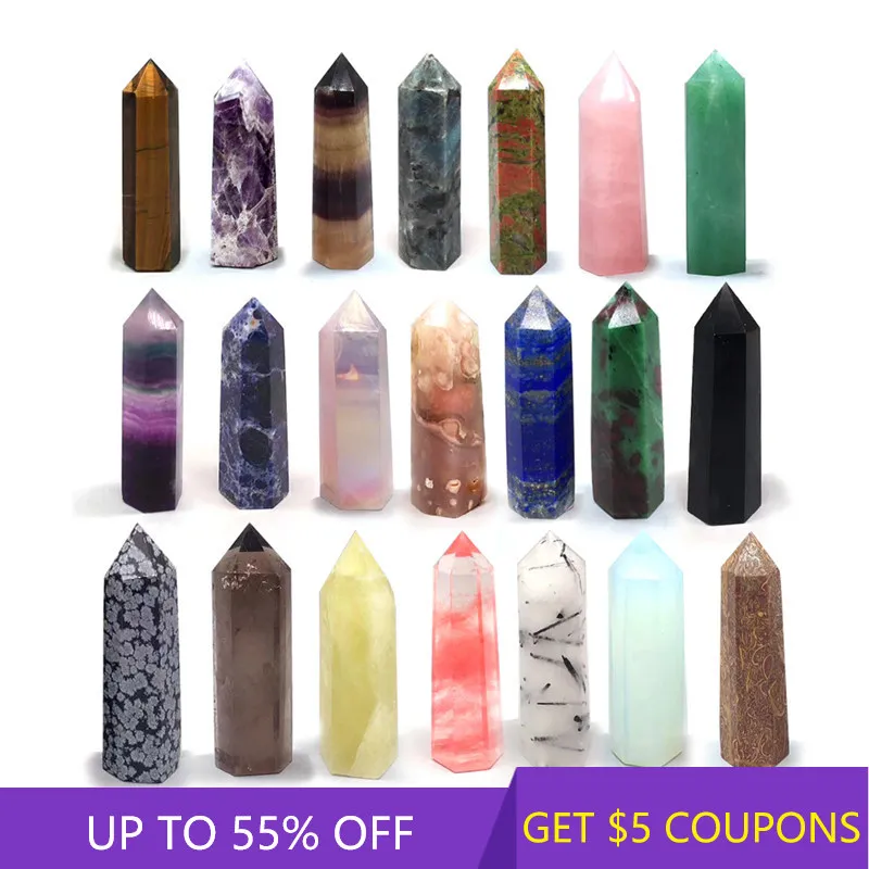 

Natural Crystal Point Wand Clear Fluorite Amethyst Rose Quartz Healing Stone Obelisk Energy Rock Ore Mineral Crafts Home Decor