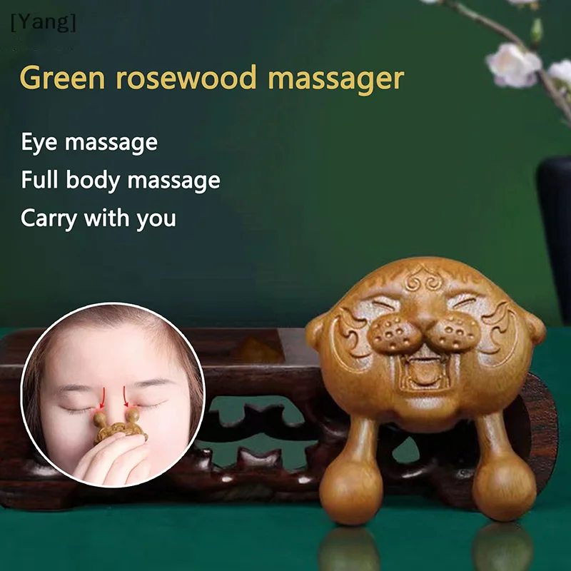 Green Sandalwood Facial Meridian Comb Gua Sha Board Massager Tiger Head For Eyes Nose Ear Promote Blood Circulation