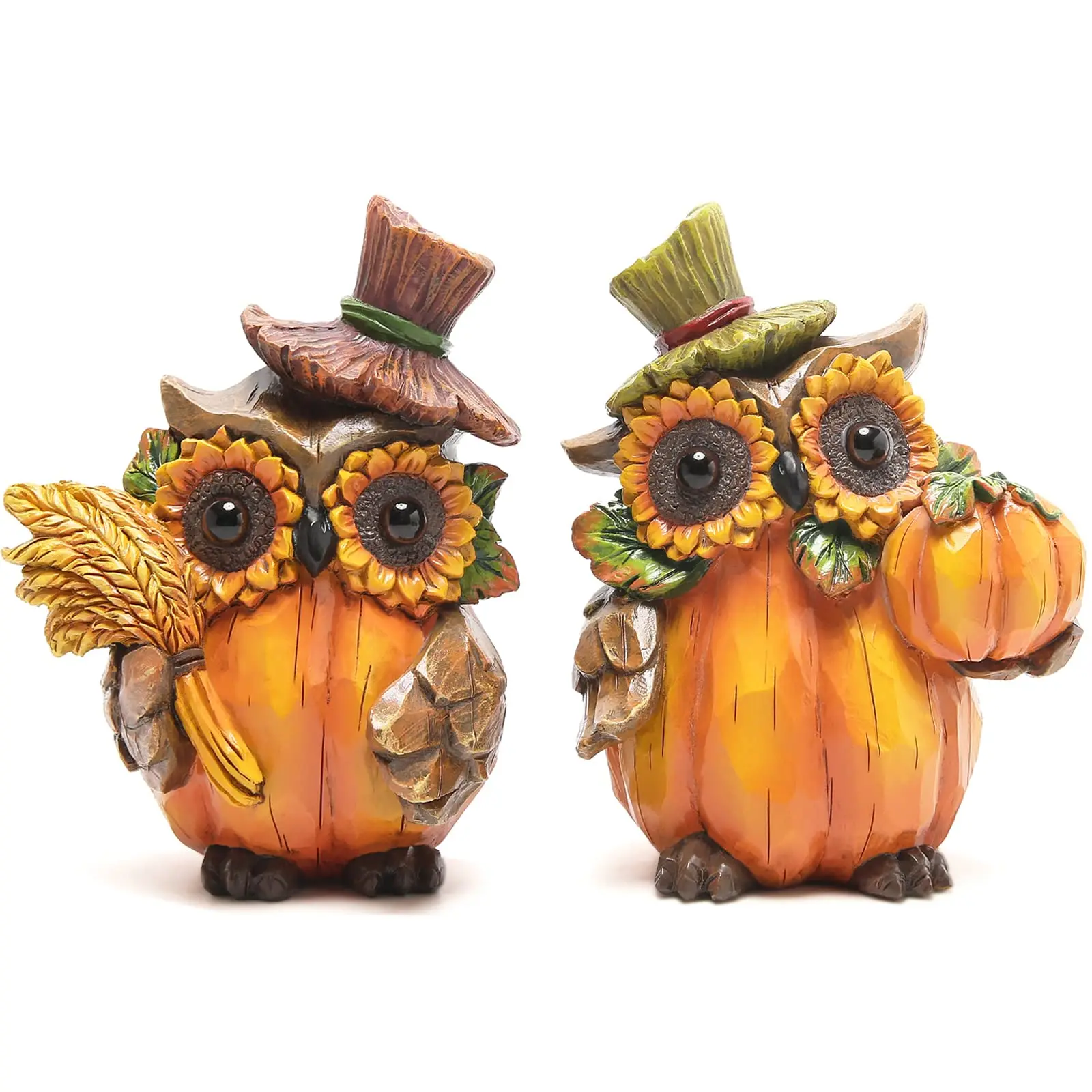 Owl Sculpture - Resin Thanksgiving Decor, Handmade Fall Centerpiece in Country Style, Unique Patented Design, 5.5 inches Tall