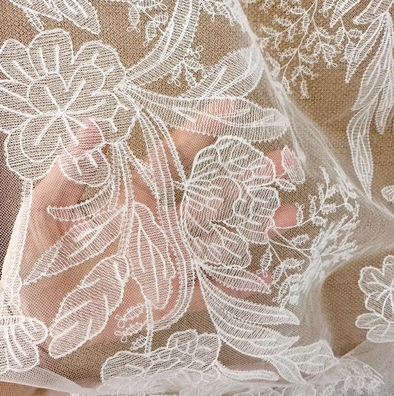 Gesticktes hohles Spitzenkopftuch für die Dekoration von Hochzeitskleidern, europäischem und amerikanischem Stil, Pflanzenblumenmuster – Detail 2