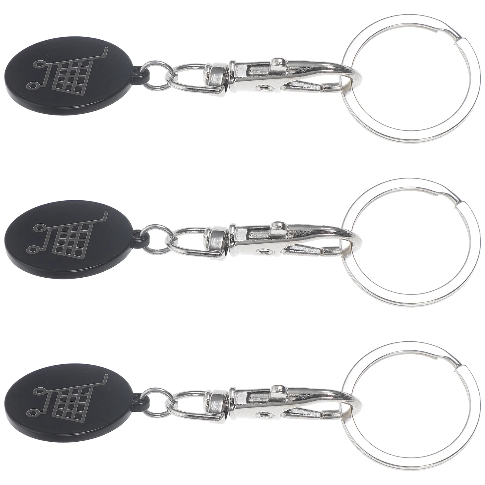 3 Pcs Portable Shopping Cart Keychain Trolley Tokens Tie Rod Coin Ring Pendant Black Keyrings