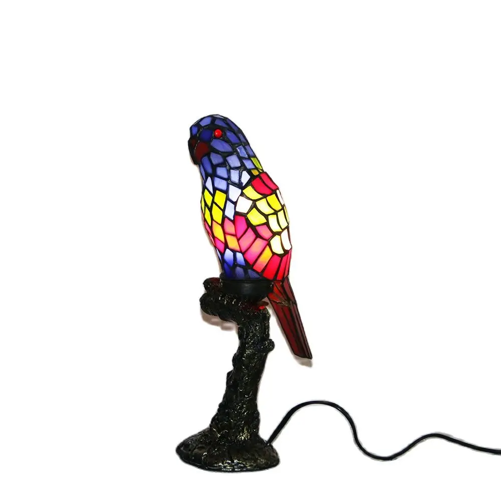 Parrot Tiffany Table Lamp Foyer Bed Room Bar Apartment Restaurant Artwork Bird Glass Reading Night Light D41401