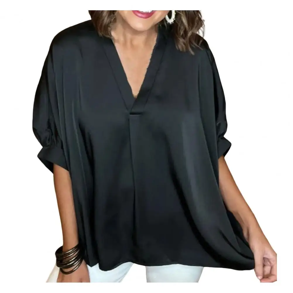 2024 Women Blouse Fashion V-Neck Puff Short Sleeve Blusas Summer Elegant Shirt Female Office Tops Tunics Fit Shirt Workwear