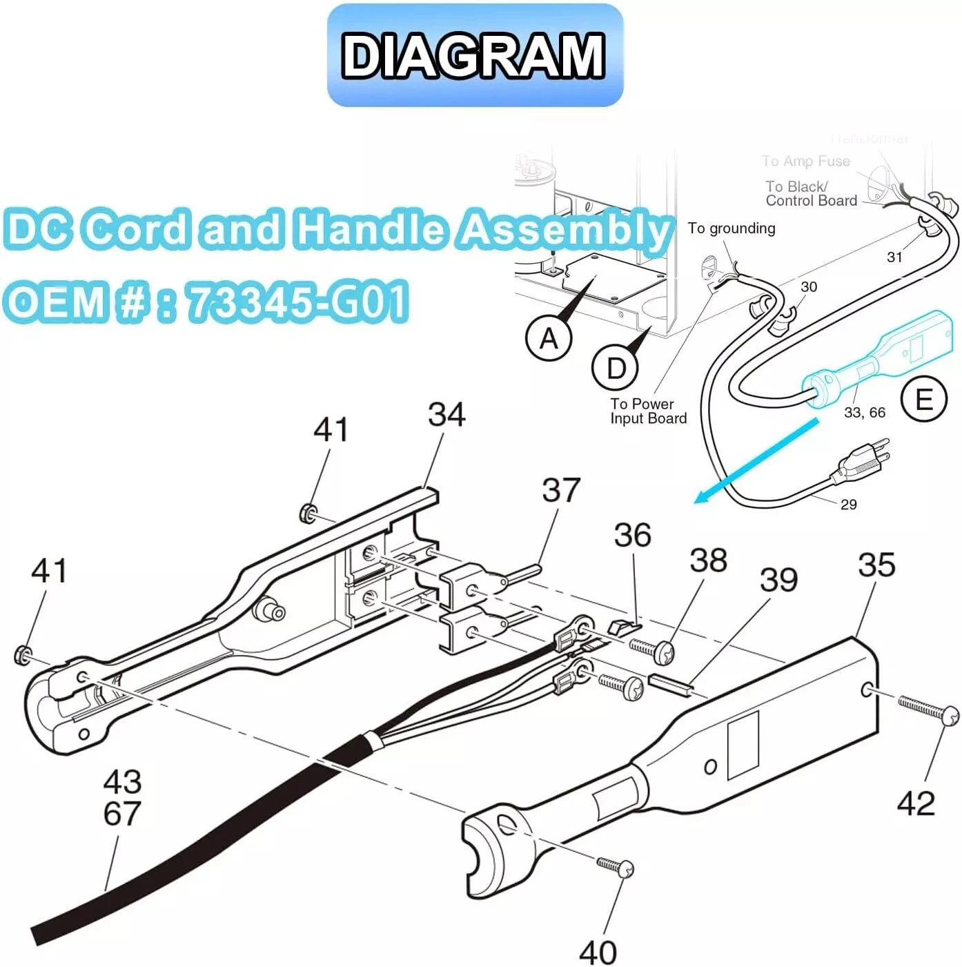 Spina maniglia caricabatterie EZGO 36V per carrello da golf TXT Medalist Electric (1996-UP) 73345G01