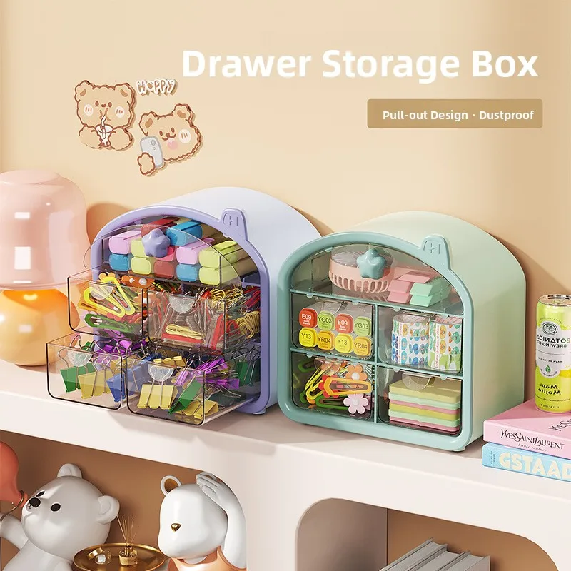 Desktop Multi-Functional Drawer Style Storage Box Large Capacity Dustproof Organizer for Students Cosmetics Stationery