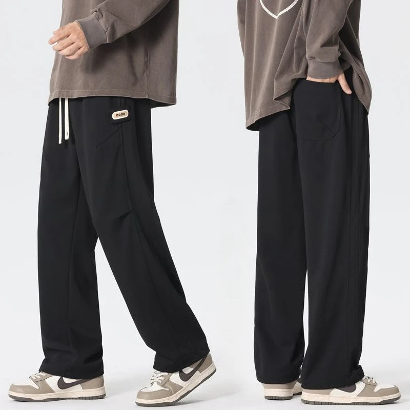 

Knitted Casual Pants Men Autumn New Loose Fashion Straight Sweatpants Drawstring Comfortable Wide-leg Korean Trousers Male