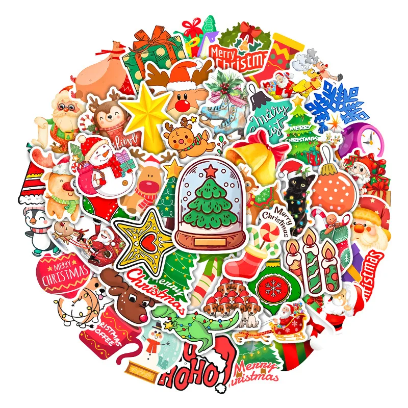 50PCS Hand-painted Christmas New Animation Paper Graffiti Stickers Waterproof Stickers Refrigerator Skateboard Stickers