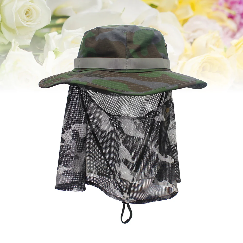 

1Pcs Camouflage Cap Anti Mosquito Net Elastic Neck Breathable Sunscreen for Fishing Hiking Outdoor Camping Protection