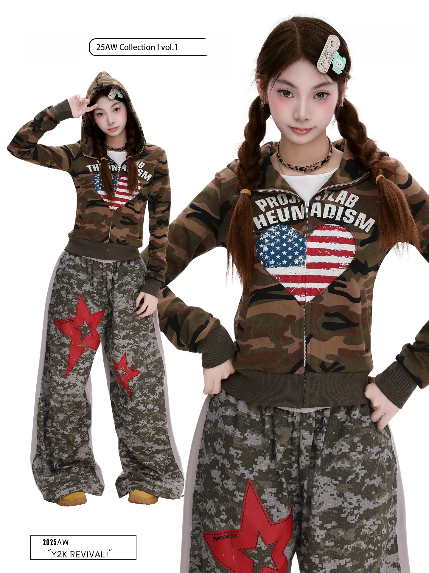 

Женская толстовка PBB в американском ретро-стиле с камуфляжным принтом в виде сердец, на молнии, с утягивающим эффектом на талии, уличная верхняя одежда с длинными рукавами