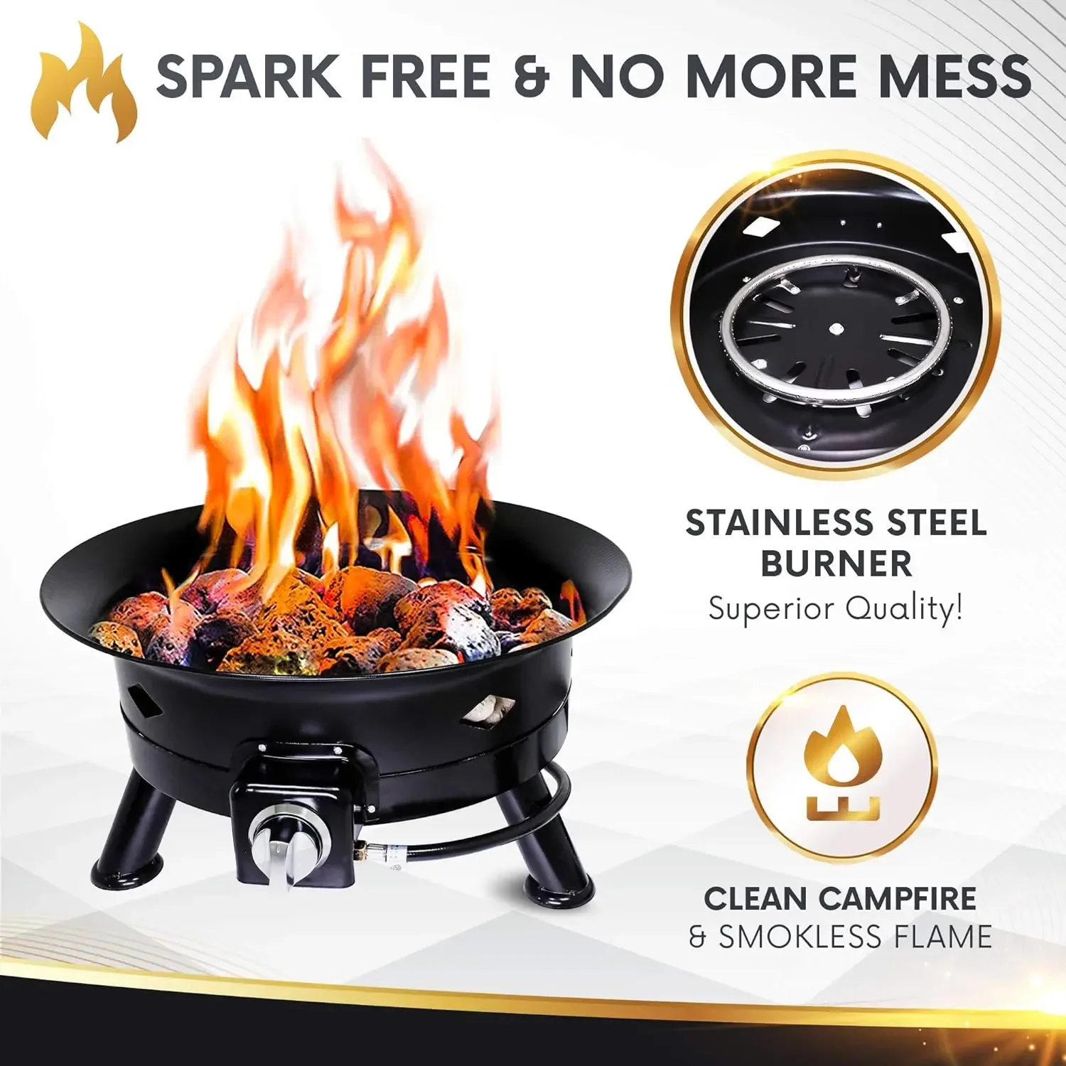 24 Inch Portable Gas Fire Pit Outdoor Camping Backyard Heater With Stainless Steel Burner For Patio Yard