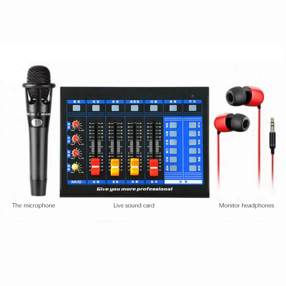 

P12 Sound Card BM800 Microphone Set for Anchor Live Recording and Singing with Black Professional Condenser Microphone