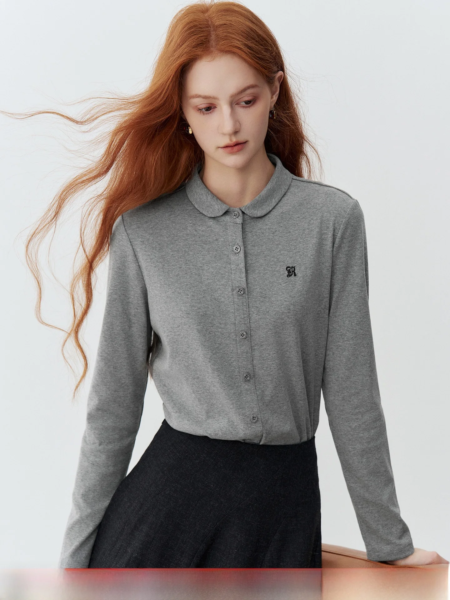 Long Sleeve  Collar T-Shirt Casual Versatile Autumn Commute Women's Top Trendy Beautiful Knitted Cotton Blend by KUHNMARVIN