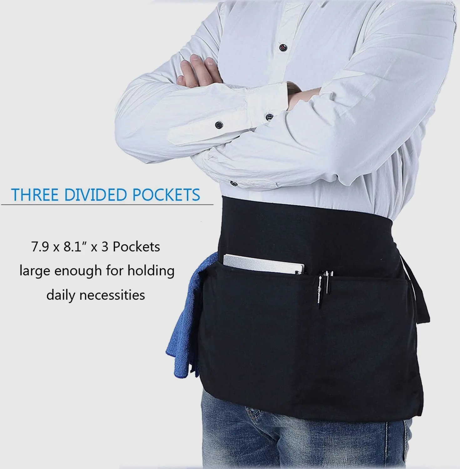 Working Half-length Apron Multi-pocket Chef Waiter Apron Workwear With Back Extra Long Strap