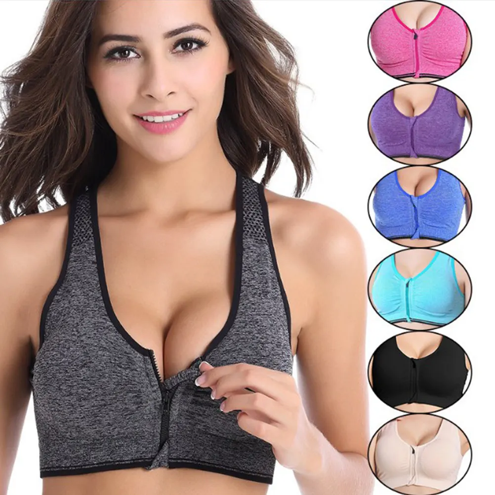 Zipper Sports Bra Padded No Steel Ring Shockproof Running Yoga Vest High Impact Exercise Bra Tops for Women Size S