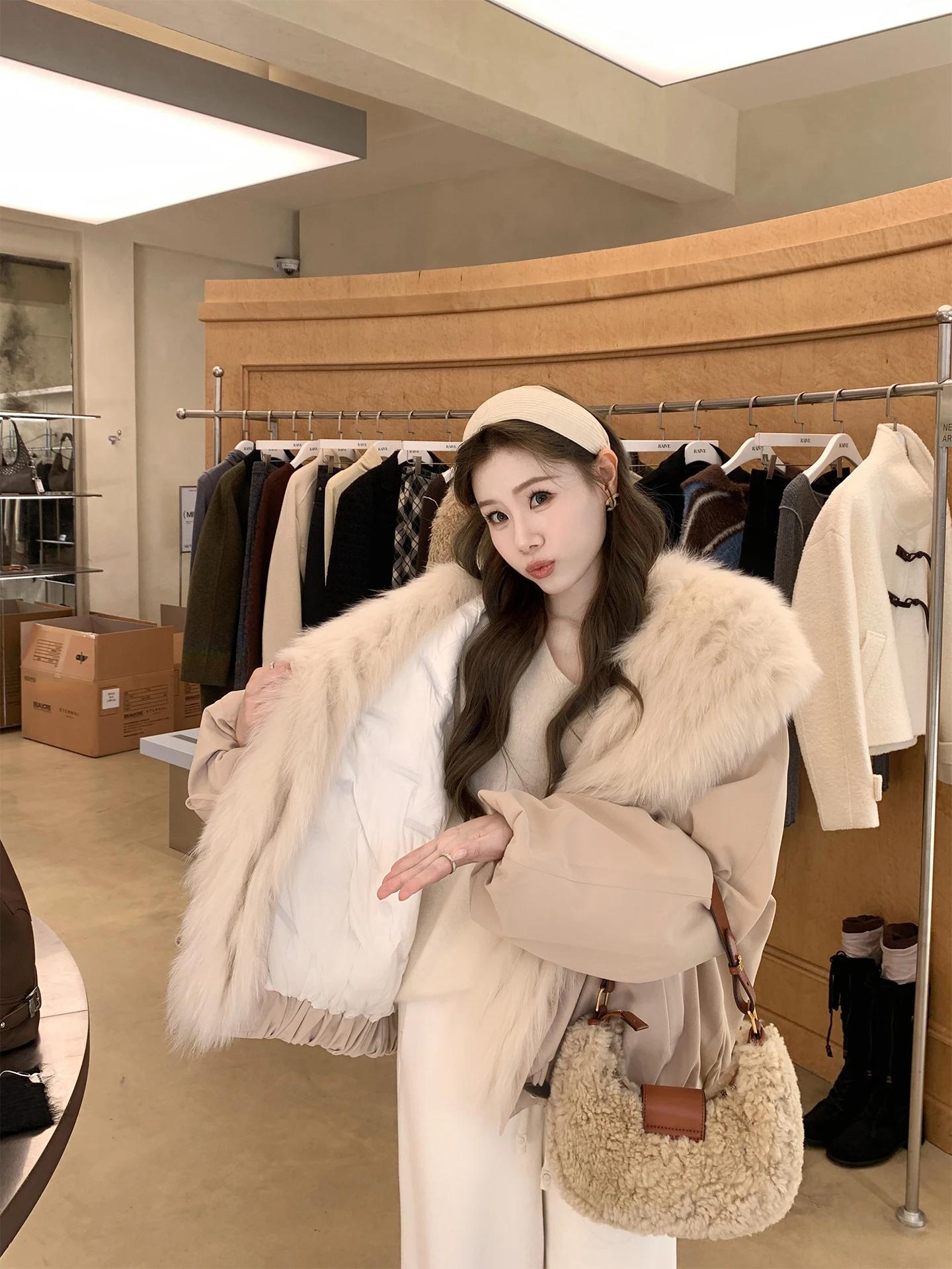 

Парка Beni Special Edition с отстегивающимся воротником из натурального меха, наполненная белым гусиным пухом, женская пуховая куртка свободного кроя для повседневной носки