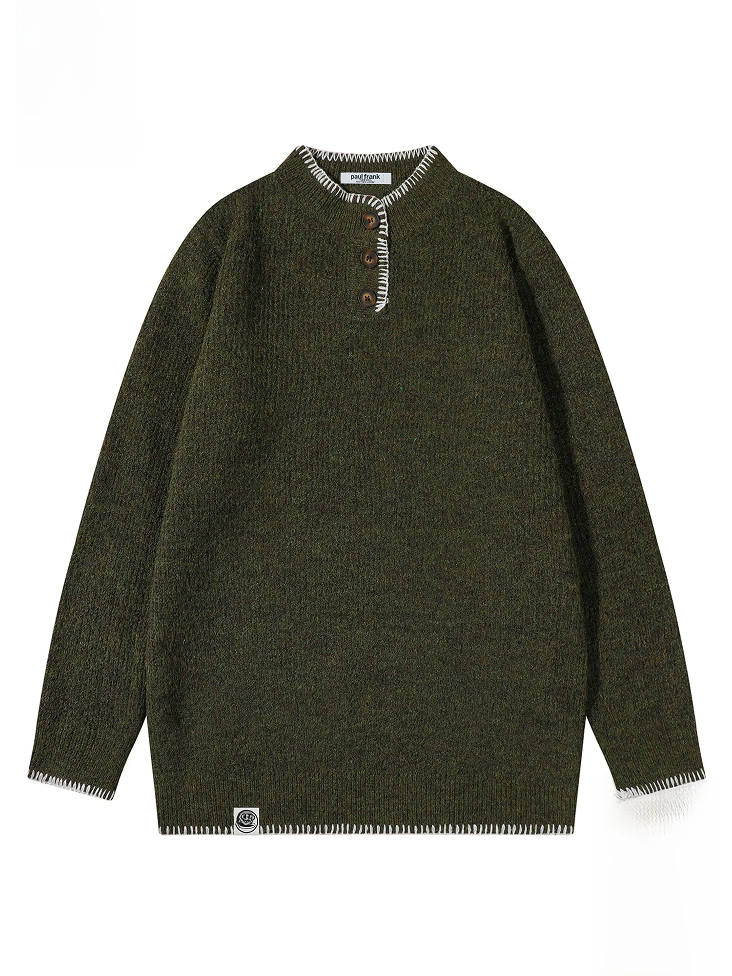 

Мужской теплый повседневный вязаный свитер Paul Frank с воротником хенли, свободный крой, осенне-зимний, с термоэффектом, дизайн с изображением обезьяны, смесь полиэстера