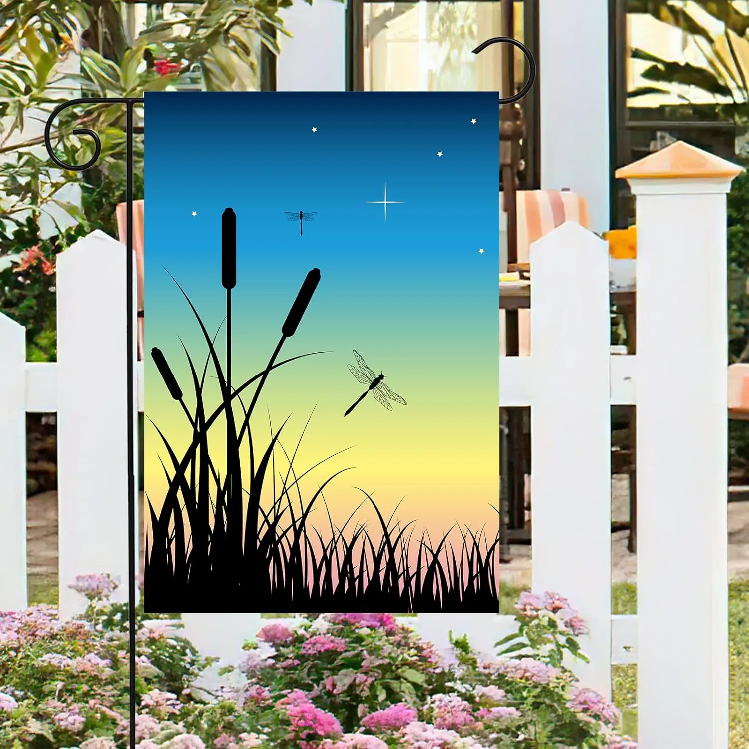 Summer Spring Scenery Dragonfly Night Sunset Over The Swamp Garden Yard Flag 12 x 18 Inch, Double Sided Outdoor Decorative Welco