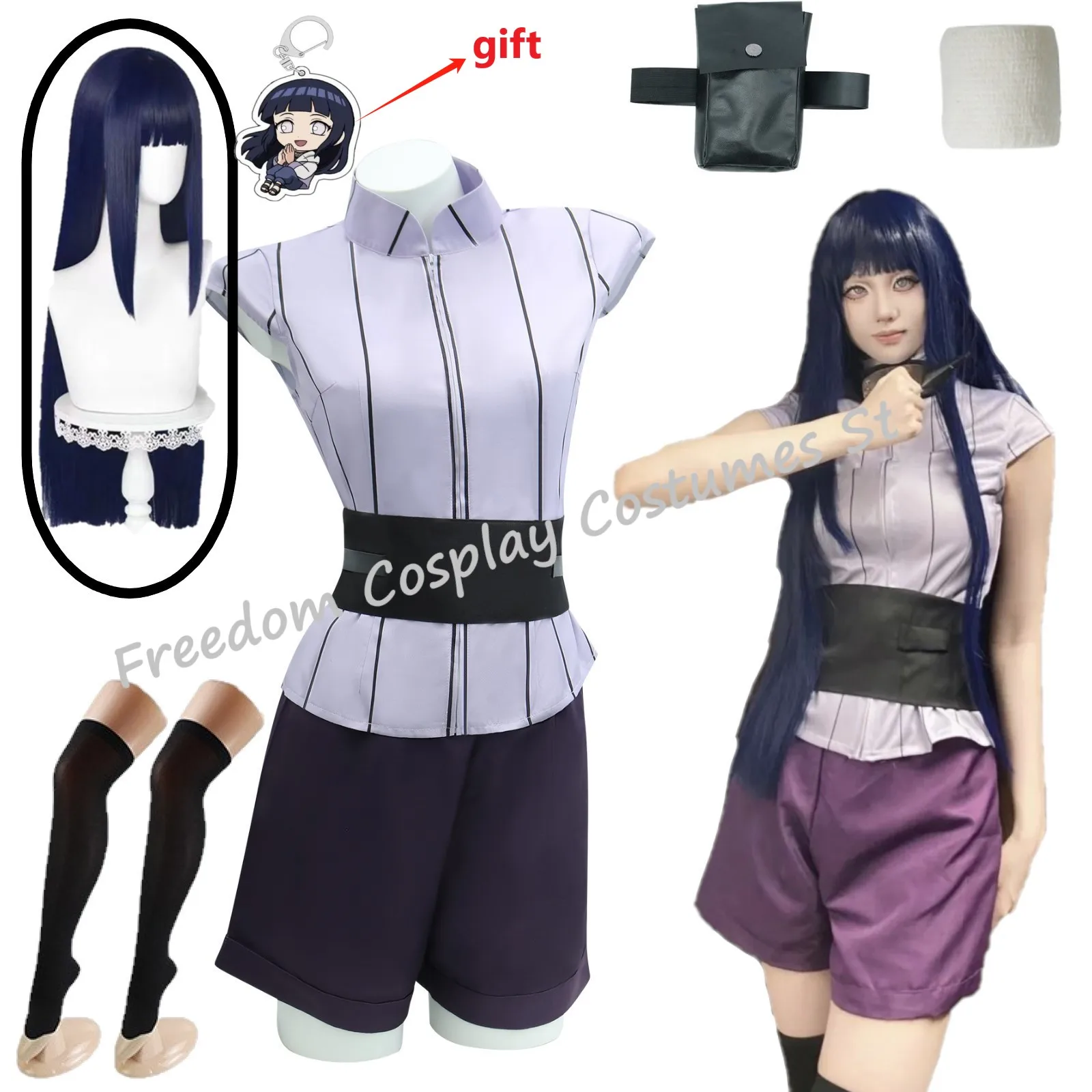 

Hyuga Hinata Cosplay Costume Wig Bag Women Outfits Halloween Carnival Party Suit Hyuuga Ninja Cosplayer Purple Long Cute Wig
