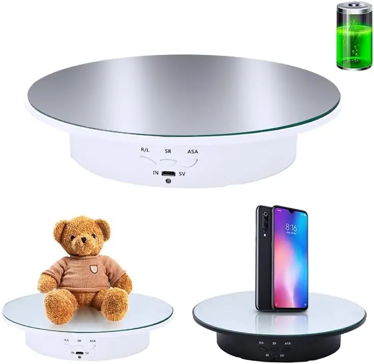 

7.87inch /17.6lbs Load, 360 Degree Electric Rotating Turntable for Photography Products, Jewelry, Cake,3D Model, Mirror Cover .
